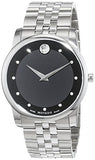 Movado Museum Diamonds Black Dial Silver Steel Strap Watch For Men - 606878