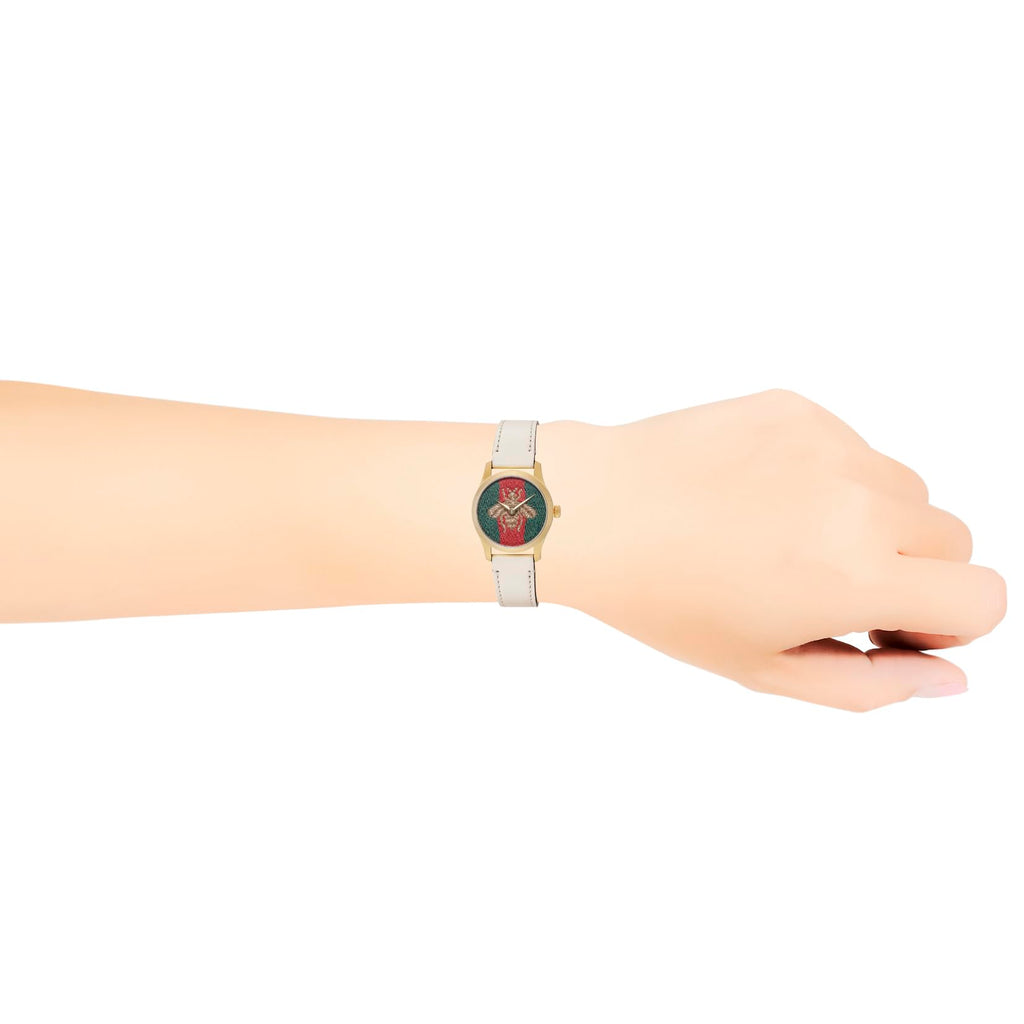 Gucci G Timeless Quartz Red & Green Dial Beige Leather Strap Watch For Women - YA1265009