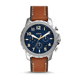 Fossil Bowman Chronograph Blue Dial Brown Leather Strap Watch for Men - FS5602