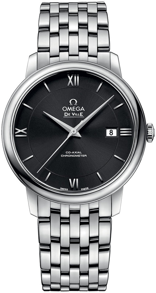 Omega De Ville Prestige Co-Axial Black Dial Silver Steel Strap Watch for Men - 424.10.40.20.01.001