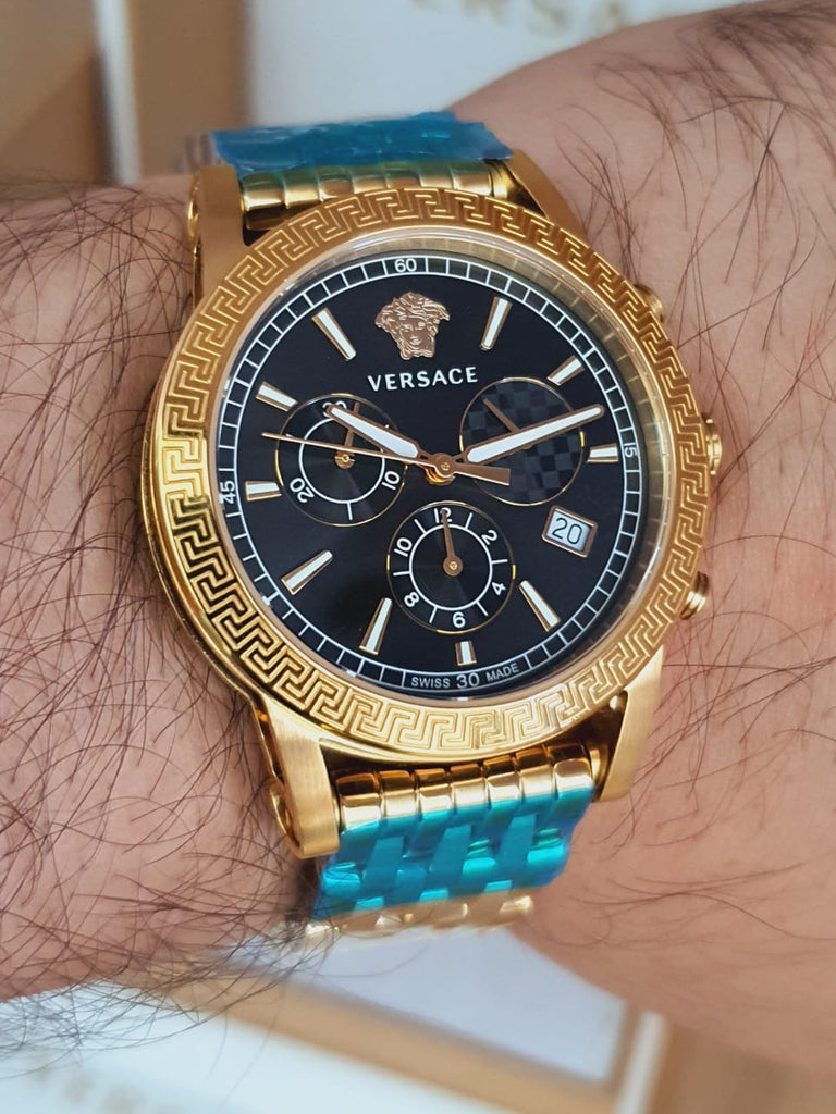 Versace Sport Tech Chronograph Black Dial Gold Steel Strap Watch for Men - VELT00419