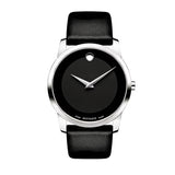 Movado Museum Black Dial Black Leather Strap Watch For Men - 606502