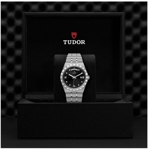Tudor Royal Automatic Diamonds Black Dial Silver Steel Strap Watch for Men - M28600-0004
