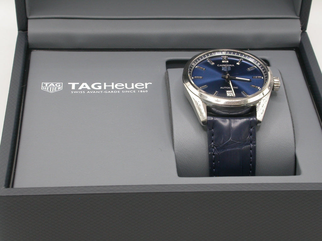 Tag Heuer Carrera Date Blue Dial Blue Leather Strap Watch for Men - WBN2112.FC6504