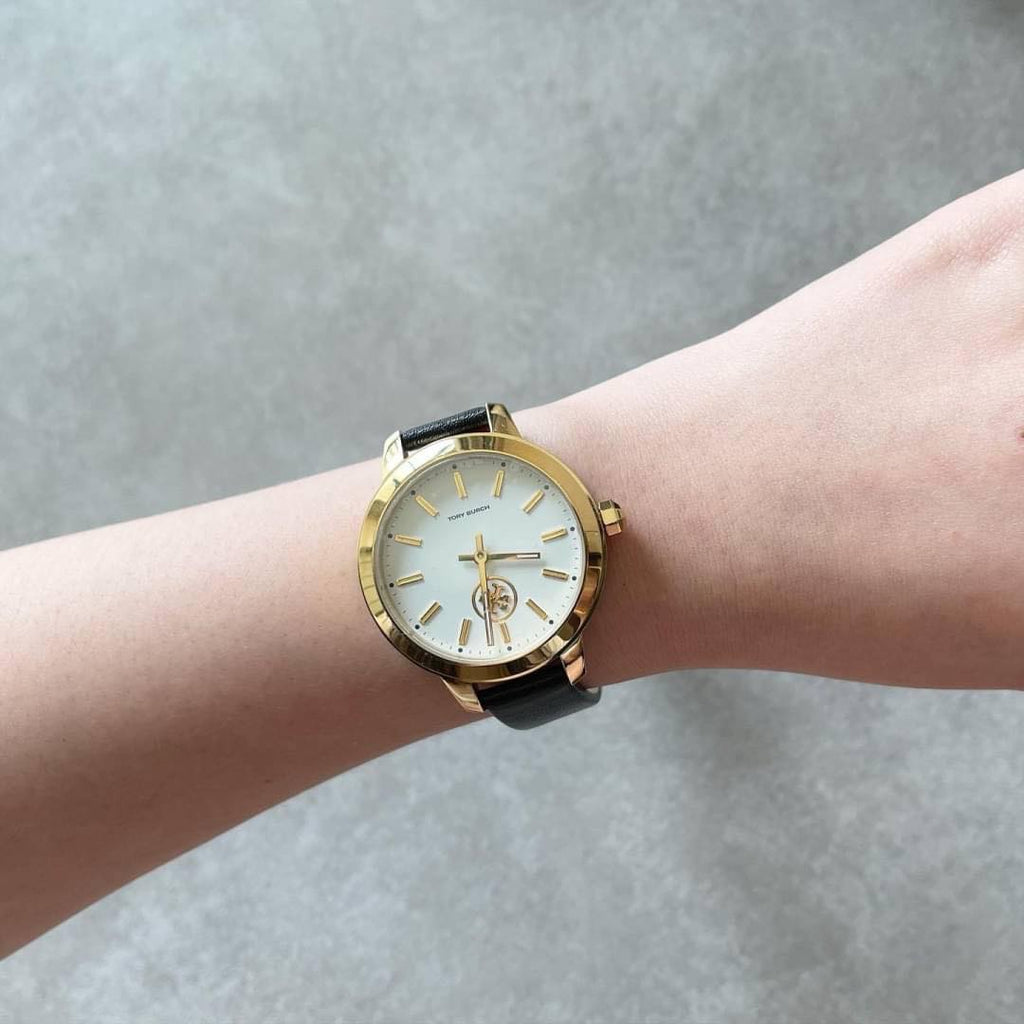 Tory Burch Collins White Dial Black Leather Strap Watch for Women - TBW1205