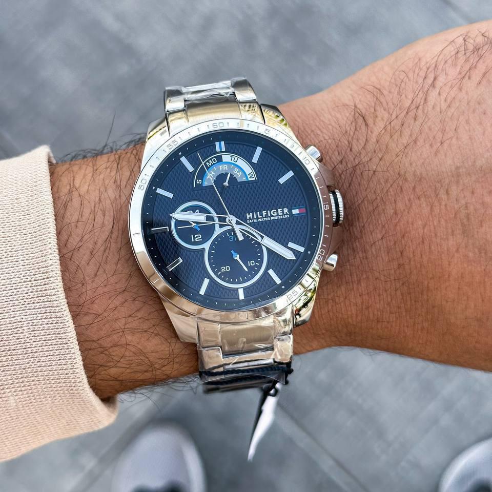 Tommy Hilfiger Decker Quartz Blue Dial Silver Steel Strap Watch for Men - 1791348