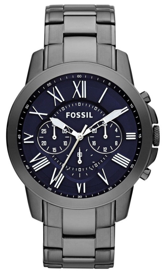 Fossil Grant Chronograph Blue Dial Grey Steel Strap Watch for Men - FS4831