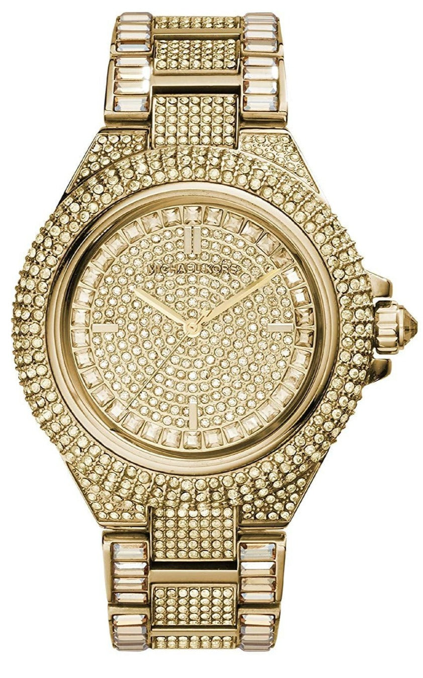 Michael Kors Camille Diamonds Gold Dial Gold Steel Strap 