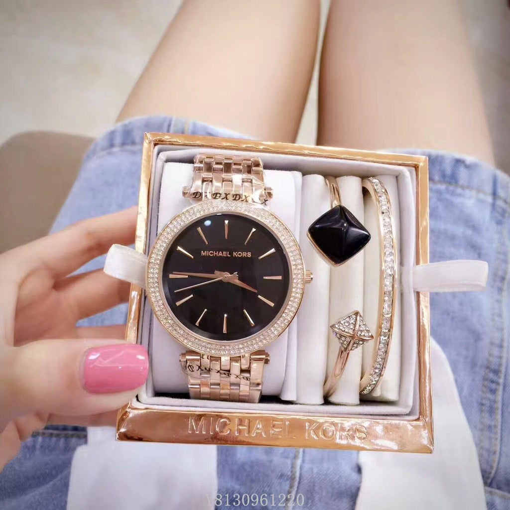 Mhichael Kors Darci Black Dial Rose Gold Steel Strap Watch for Women - MK3402