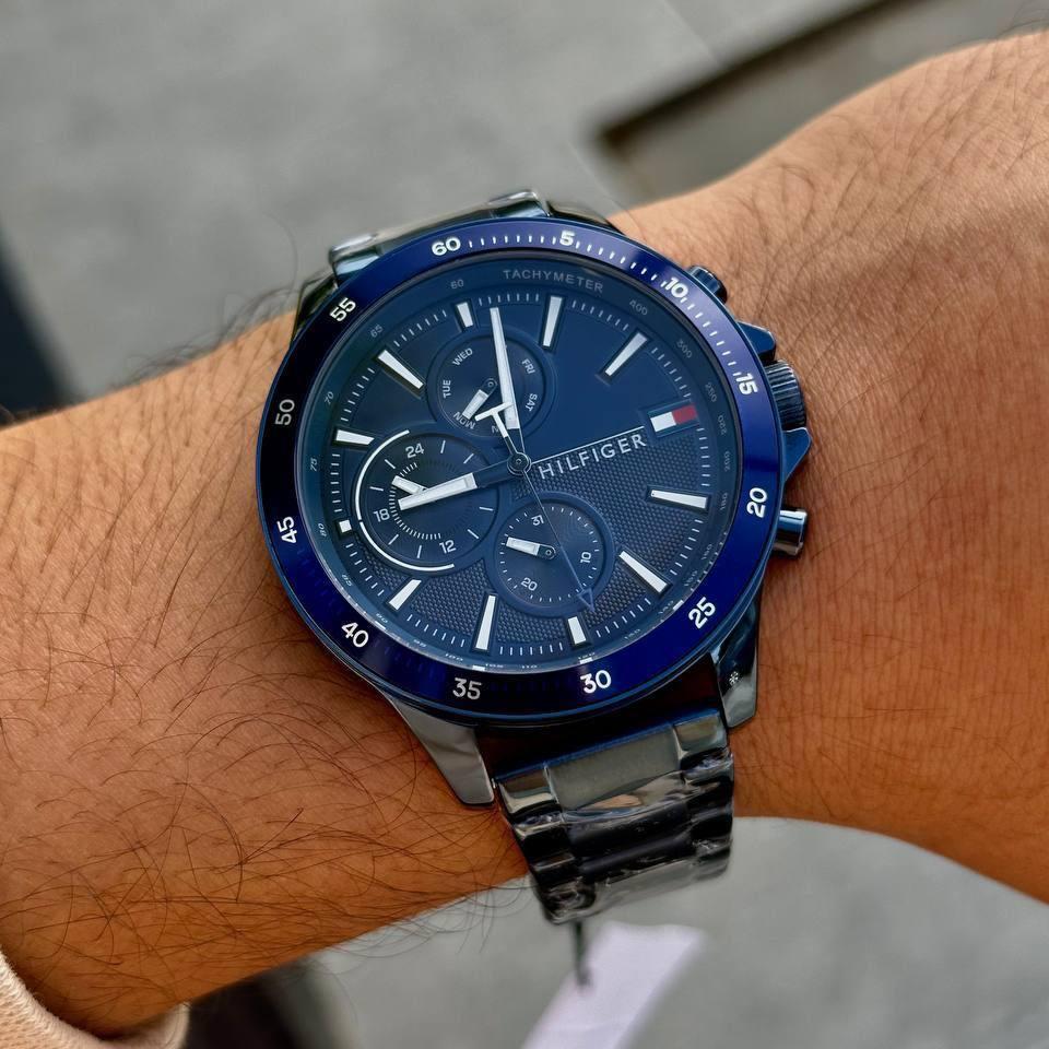 Tommy Hilfiger Bank Quartz Blue Dial Blue Steel Strap Watch for Men - 1791720