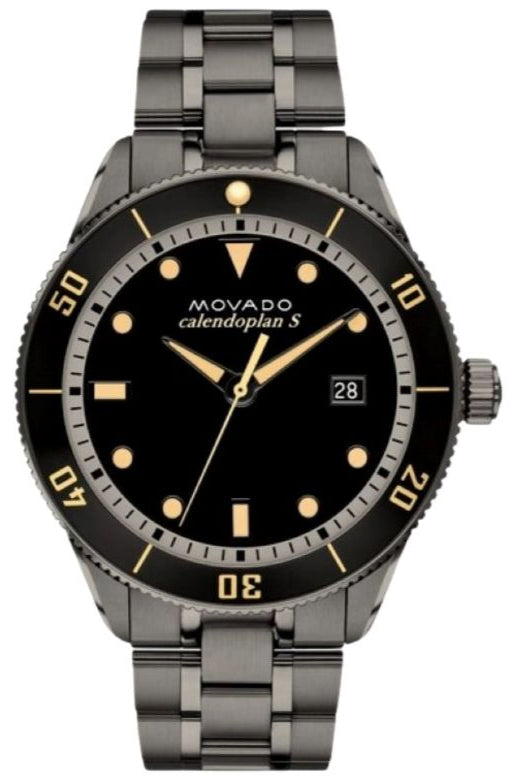 Movado Heritage Calendoplan Black Dial Silver Steel Strap Watch For Men - 3650095