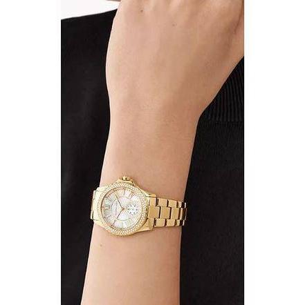 Michael Kors Everest Three-Hand Mother of Pearl White Dial Gold Steel Strap Watch For Women - MK7363
