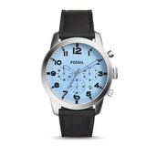 Fossil Pilot Chronograph Sky Blue Dial Black Leather Strap Watch for Men - FS5162