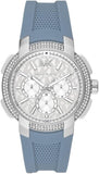 Michael Kors Sidney Multifunction Crystals Silver Dial Blue Rubber Strap Watch for Women - MK7220