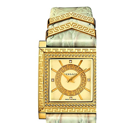 Versace DV-25 Gold Dial Off White Leather Strap Watch for Women - VQF030015