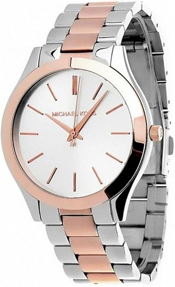 Michael Kors Slim Runway White Dial Two Tone Steel Strap Watch for Women - MK3204