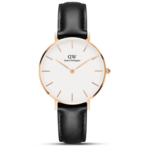 Daniel Wellington Petite Sheffield White Dial Black Leather Strap Watch For Women - DW00100174