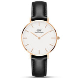 Daniel Wellington Petite Sheffield White Dial Black Leather Strap Watch For Women - DW00100174