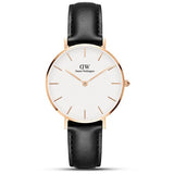 Daniel Wellington Petite Sheffield White Dial Black Leather Strap Watch For Women - DW00100174