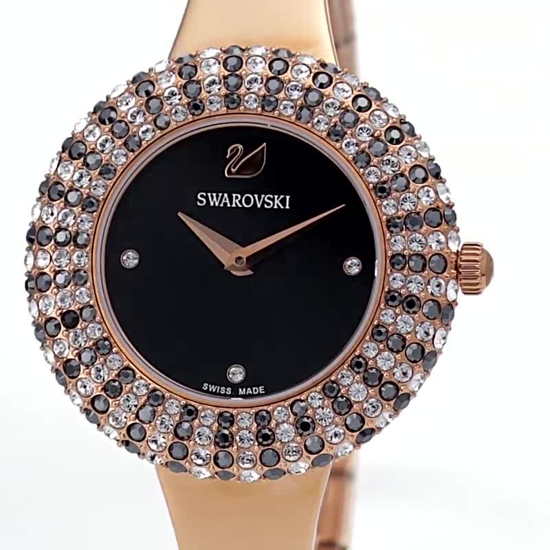 Swarovski Crystal Rose Black Dial Rose Gold Steel Strap Watch for Women - 5484050