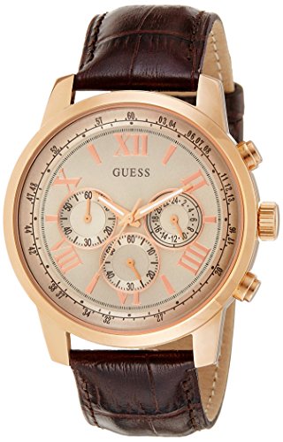 Guess Horizon Quartz Champagne Dial Brown Leather Strap Watch For Women - W0380G4