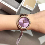 Michael Kors Darci Purple Dial Rose Gold Steel Strap Watch for Women - MK3400