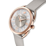 Swarovski Crystalline Glam Silver Dial Grey Leather Strap Watch for Women - 5452455