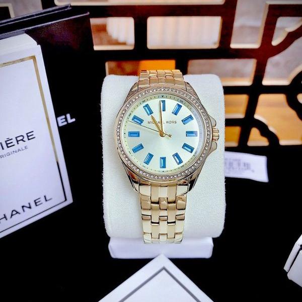 Michael Kors Mini Pilot Quartz Gold Dial Gold Steel Strap Watch For Women - MK7366