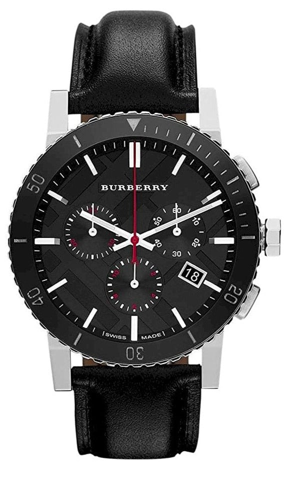 BURBERRY　腕時計 Burberry The City Black Dial Black Leather Strap Watch for Men - BU938