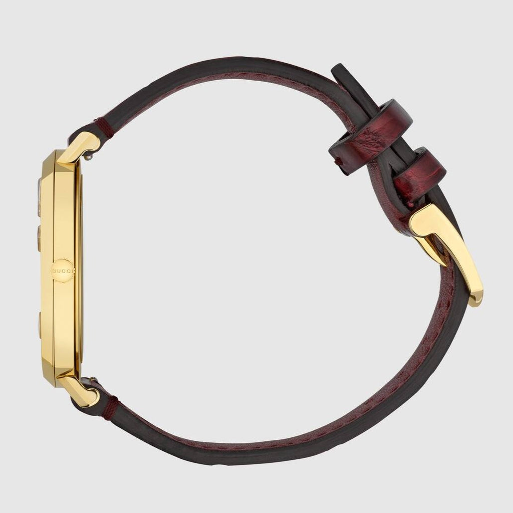 Gucci Grip Quartz Gold Dial Maroon Leather Strap Watch For Women - YA157413