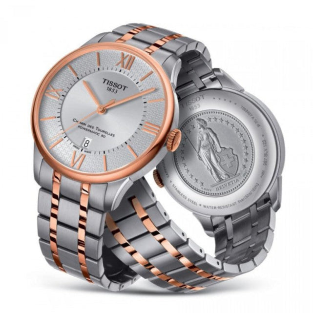 Tissot Chemin des Tourelles Powermatic 80 Silver Dial Two Tone Steel Strap Watch for Men - T099.407.22.038.02