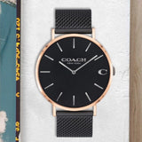 Coach Charles Black Ion Dial Black Mesh Bracelet Watch for Men - 14602470