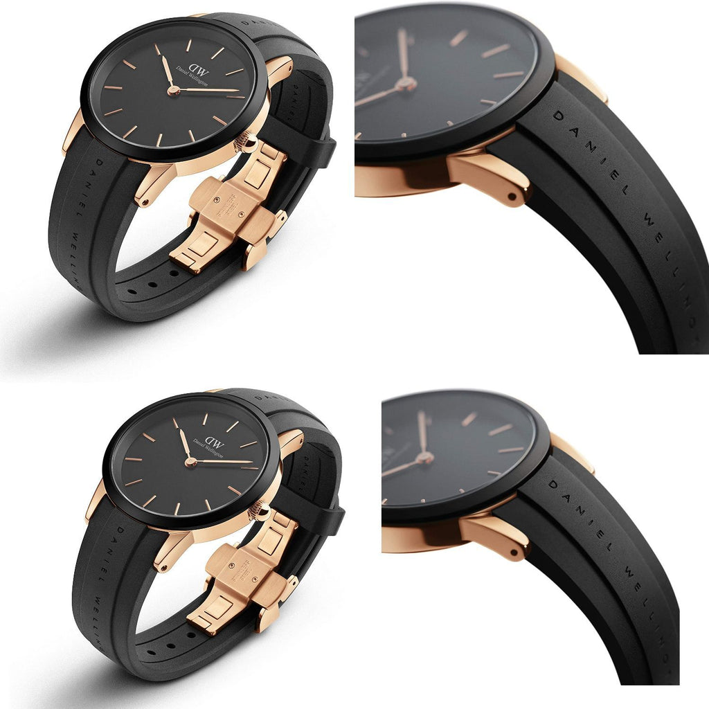 Daniel Wellington Iconic Round Case Motion Black Dial Rubber Strap Watch For Men - DW00100425