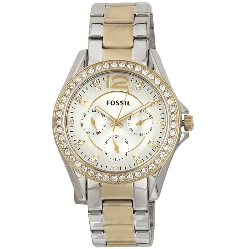 Fossil Riley White Dial Two Tone Steel Strap Watch for Women - ES3204