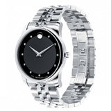 Movado Museum Diamonds Black Dial Silver Steel Strap Watch For Men - 606878