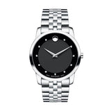 Movado Museum Diamonds Black Dial Silver Steel Strap Watch For Men - 606878