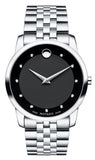 Movado Museum Diamonds Black Dial Silver Steel Strap Watch For Men - 606878