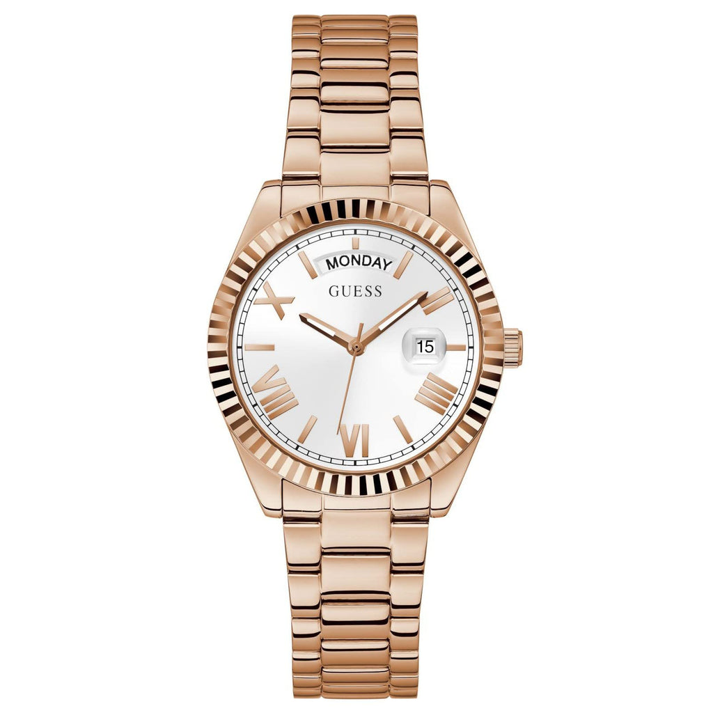 Guess Luna White Dial Rose Gold Steel Strap Watch for Women - GW0308L3