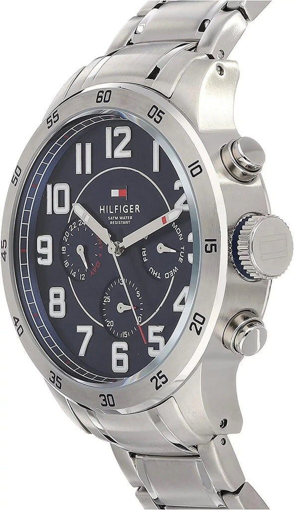 Tommy Hilfiger Trent Chronograph Blue Dial Silver Steel Strap Watch for Men - 1791053
