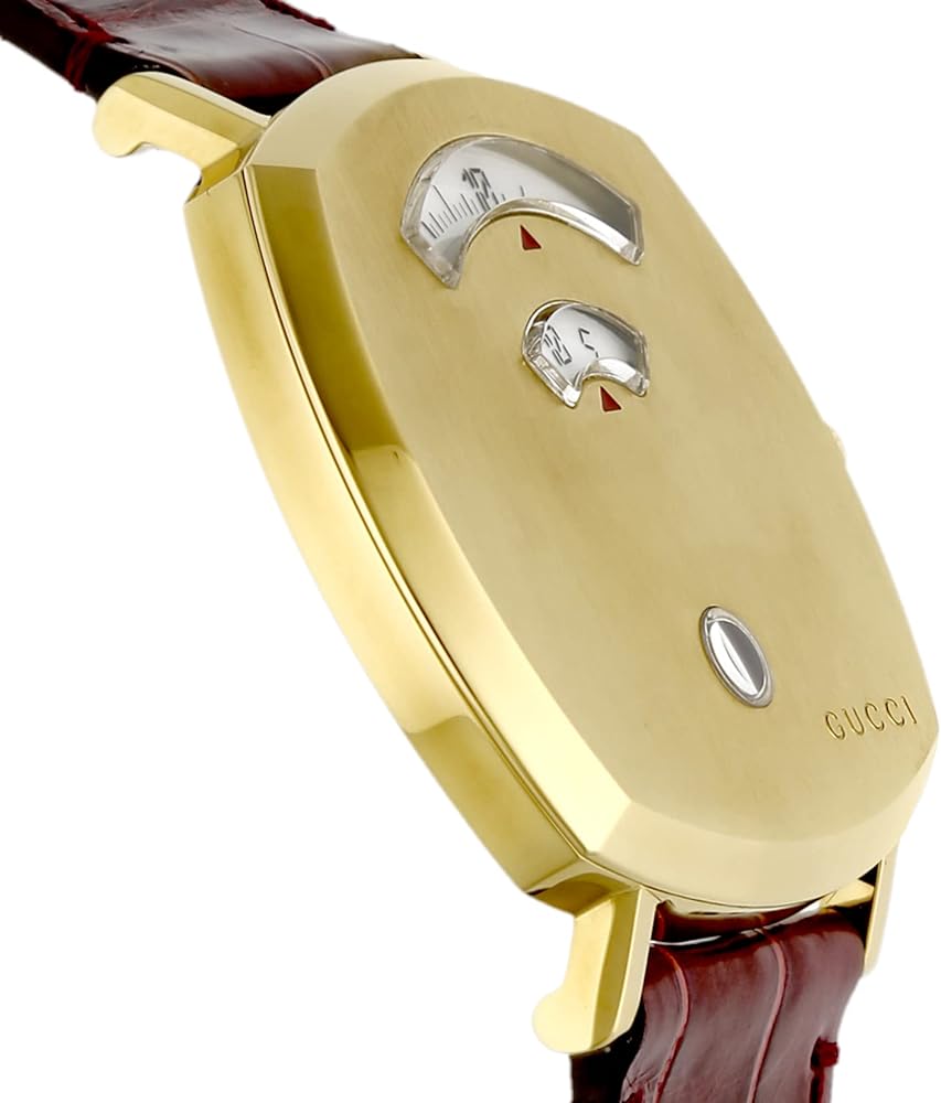 Gucci Grip Quartz Gold Dial Maroon Leather Strap Watch For Women - YA157413