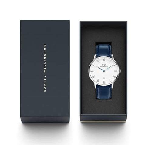 Daniel Wellington Dapper Somerset White Dial Blue Leather Strap Watch For Men - DW00100192