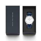 Daniel Wellington Dapper Somerset White Dial Blue Leather Strap Watch For Men - DW00100192