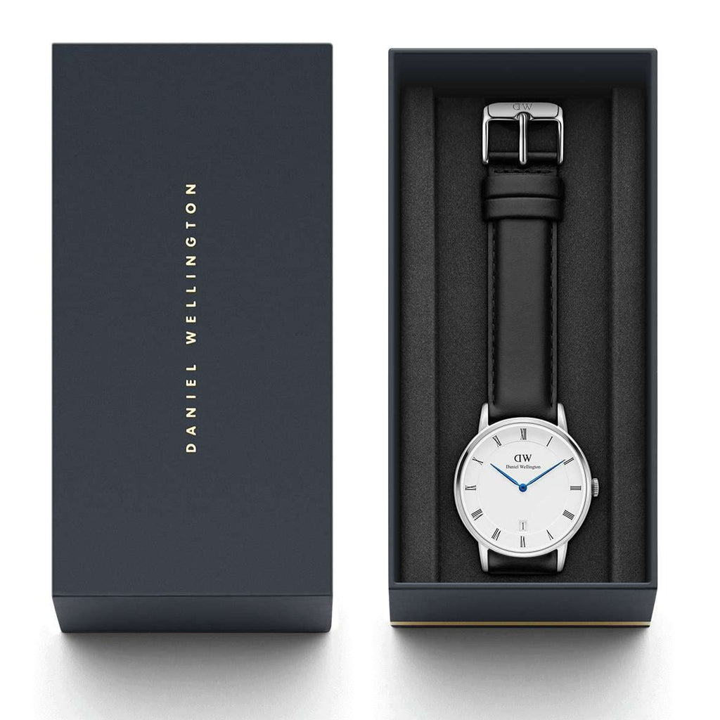 Daniel Wellington Dapper Sheffield White Dial Black Leather Strap Watch For Men - DW00100088