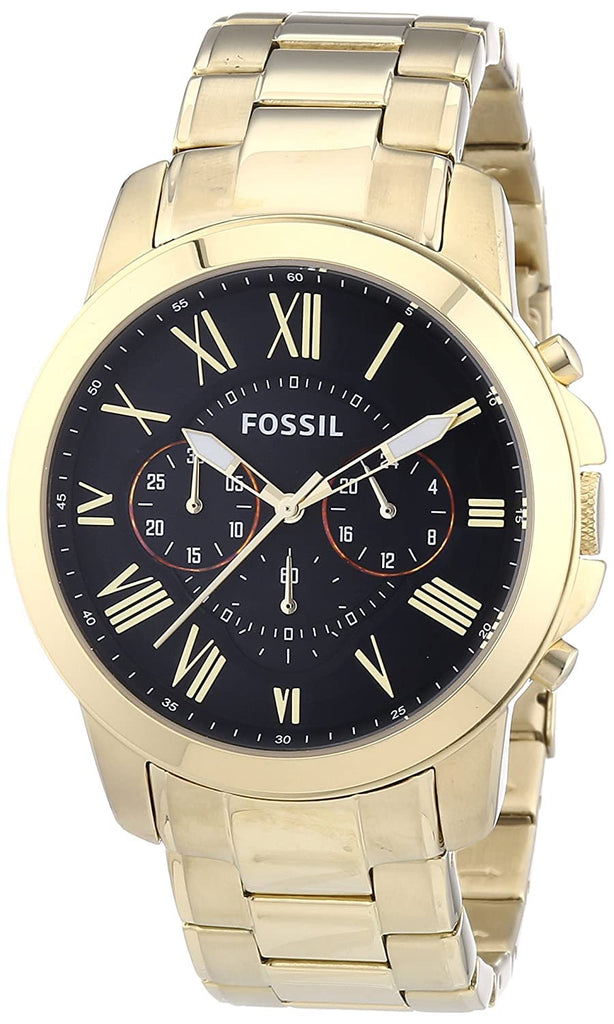 Fossil Grant Chronograph Black Dial Gold Steel Strap Watch for Men - FS4815