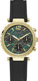 Guess Solstice Green Dial Black Rubber Strap Watch for Women - GW0113L1