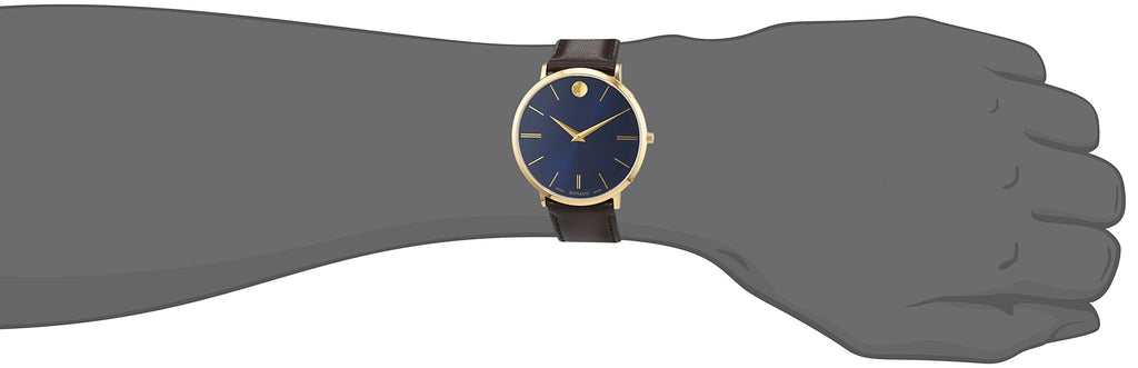 Movado Ultra Slim Blue Dial Brown Leather Strap Watch For Men - 0607088