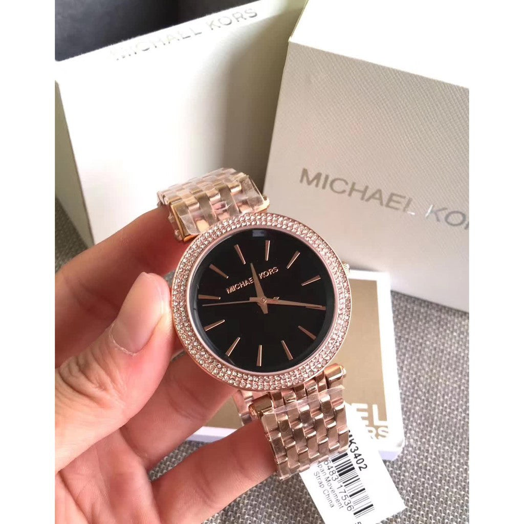 Mhichael Kors Darci Black Dial Rose Gold Steel Strap Watch for Women - MK3402