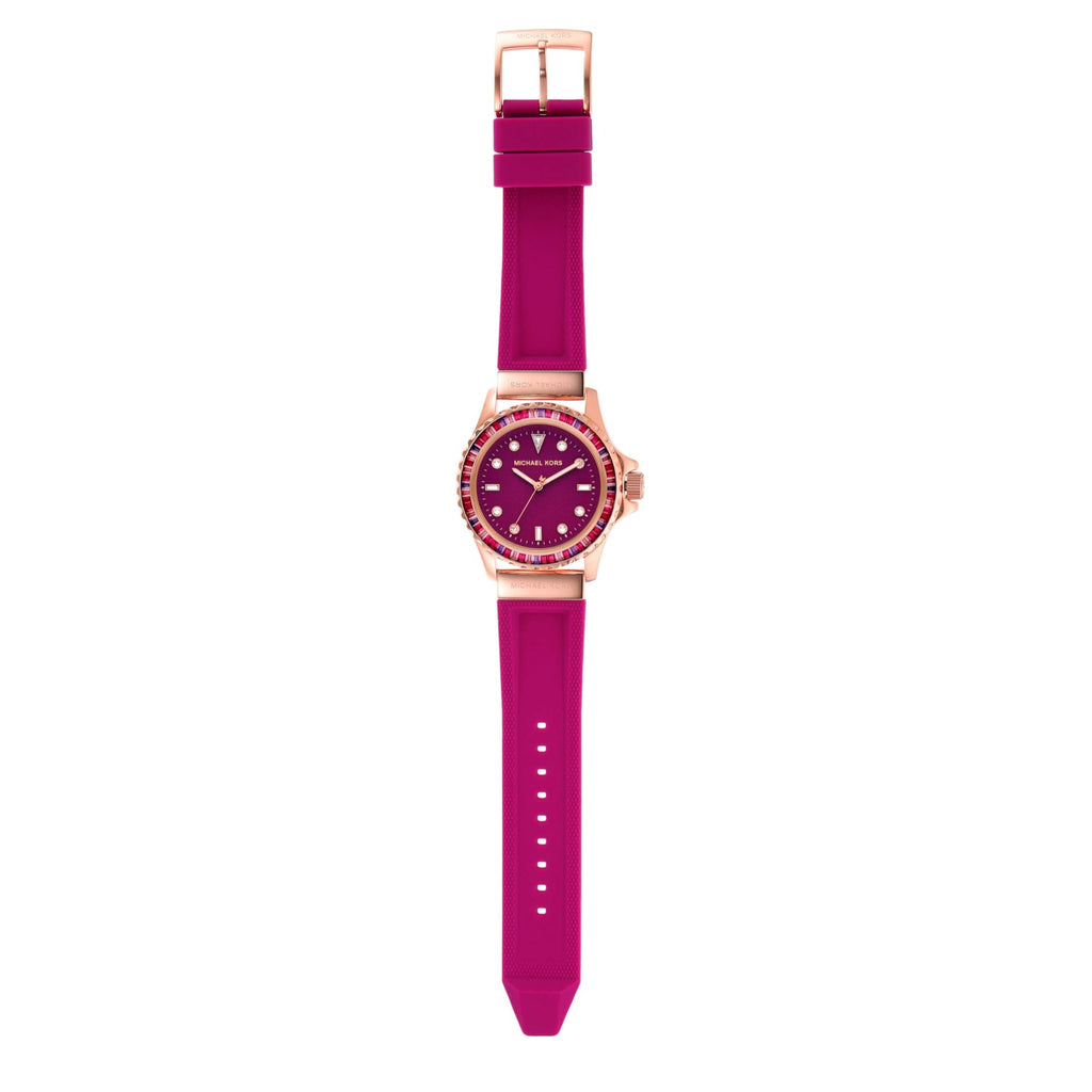 Michael Kors Everest Pave Crystals Pink Dial Pink Rubber Strap Watch for Women - MK7441