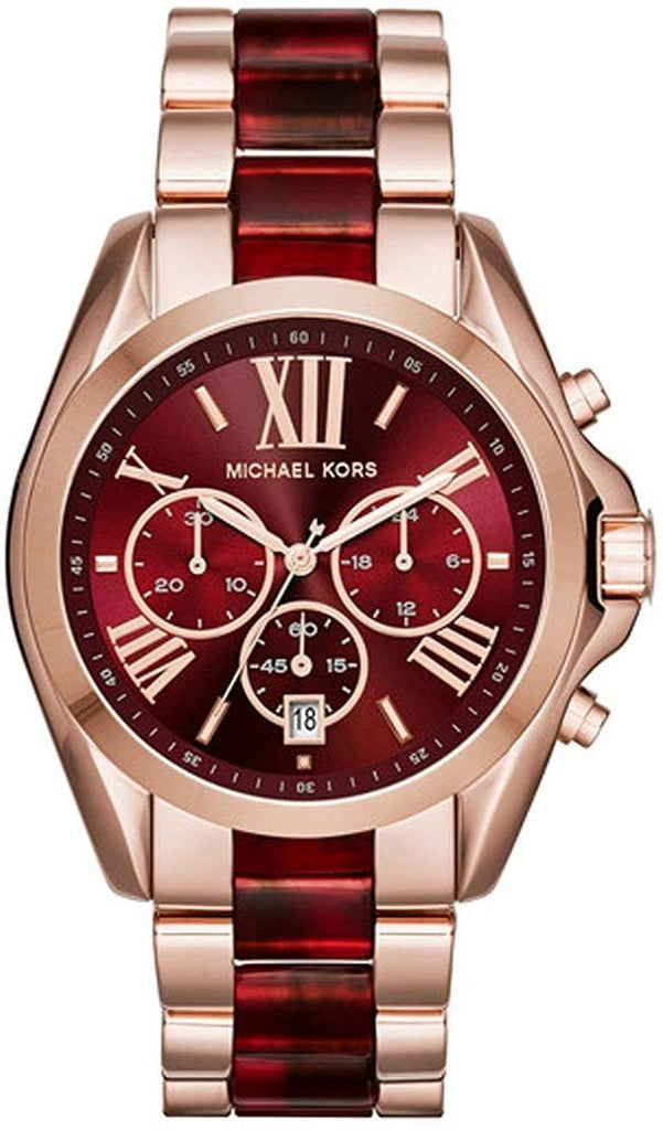 Michael Kors Bradshaw Burgundy Dial Two Tone Steel Strap Watch for Women - MK6270