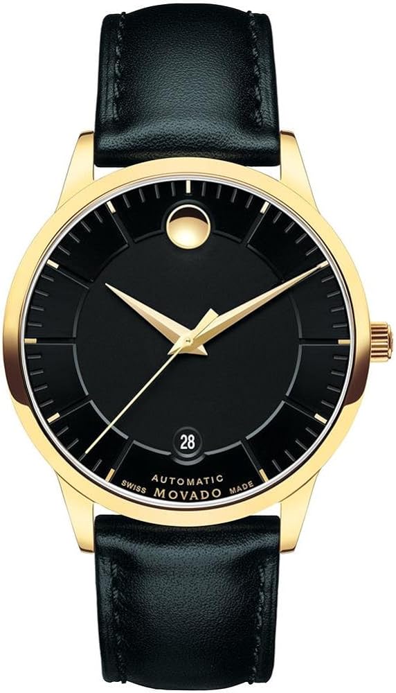 Movado 1881 Automatic Black Dial Black Leather Strap Watch  display picture 1